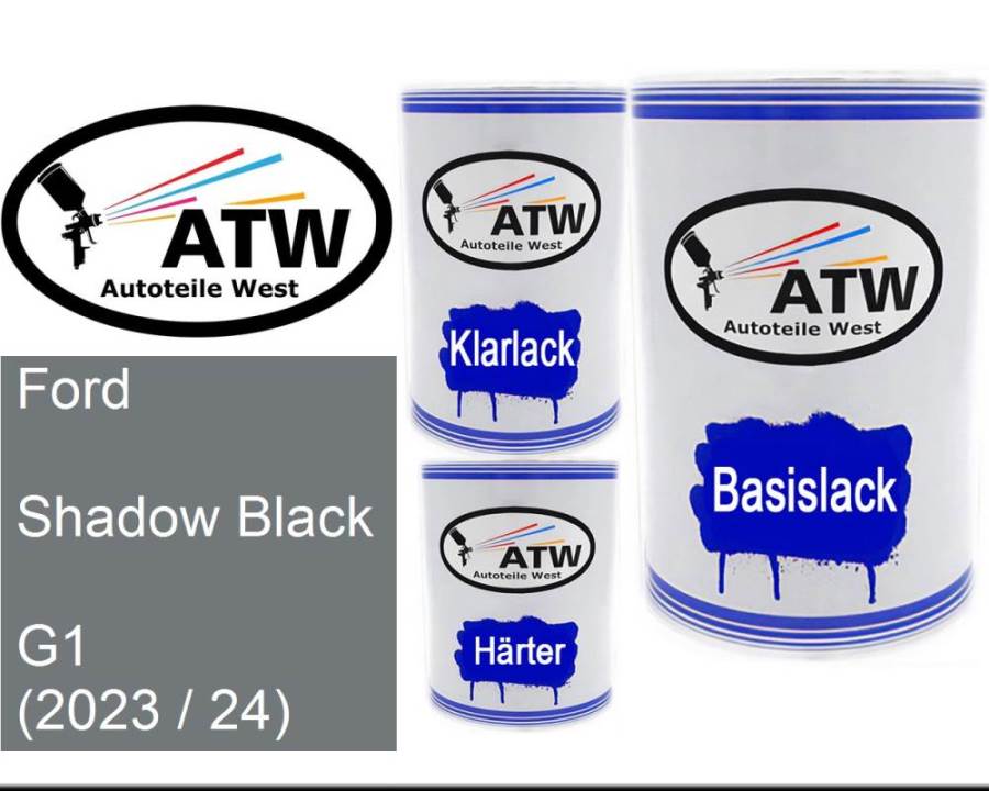 Ford, Shadow Black, G1 (2023 / 24): 500ml Lackdose + 500ml Klarlack + 250ml Härter - Set, von ATW Autoteile West.